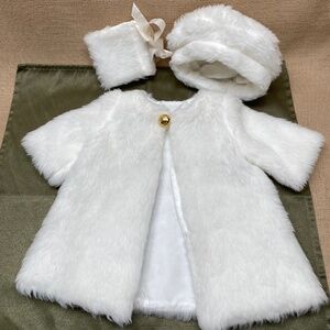 American Girl White Faux Fur Coat and Hat for 18" Doll Muff Hat and Coat Set